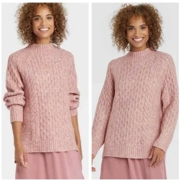 A New Day Oversize Pink Cable Knit Chunky Pullover Sweater Size M - Picture 1 of 6